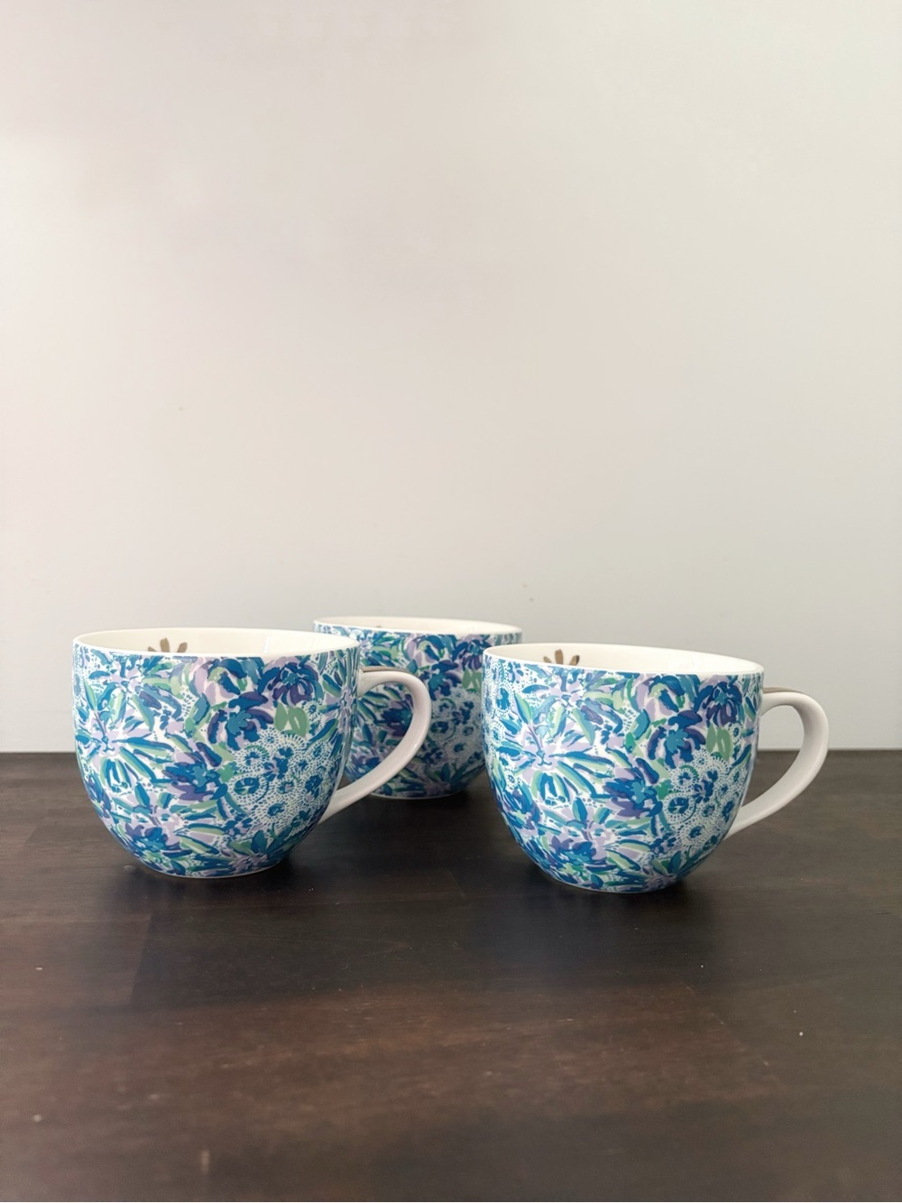 Lily Pulitzer Floral Blue Ceramic Mugs - Set of 3 - Picture 6 of 11